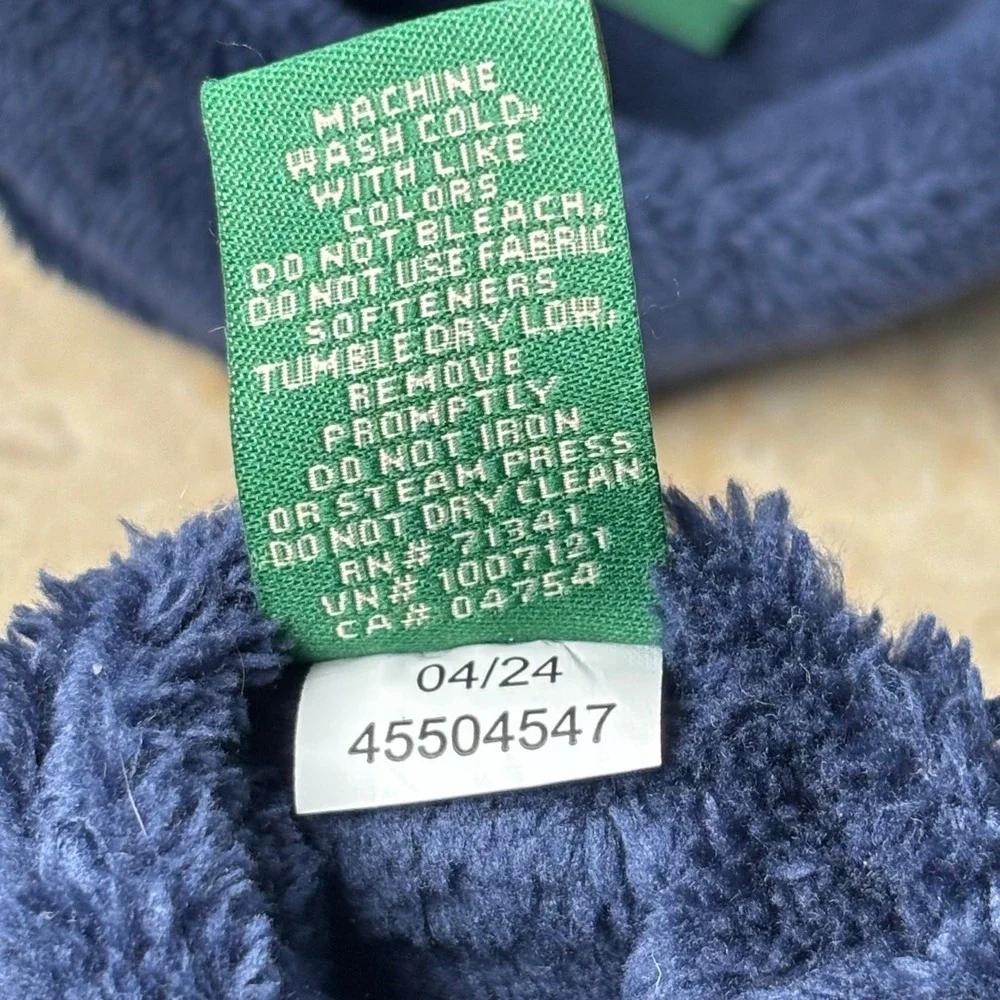 LL Bean Toddler Hat and Mittens Set Navy Blue Fleece Bear Ears 6-12M‎ Hi-Pile